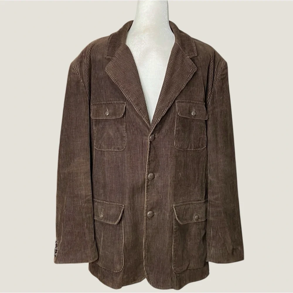 Men Chaps Brown Corduroy Jacket Knot Button Blazer Chore Barn Coat Sz L